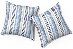 TWLEAR Outdoor Pillows for Patio Furniture 16x16 inch, Square Outdoor Throw Pillows with Inserts, Decorative Patio Pillows for Garden Couch Home Sofa Office Chair, Pack of 2, Stripe Layered Blue