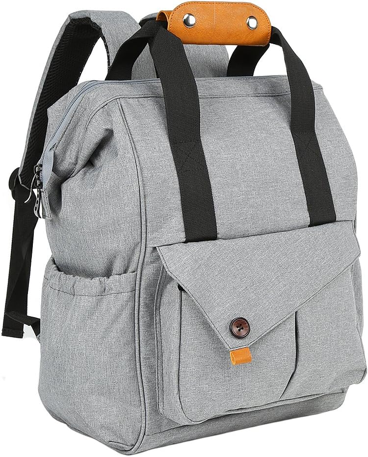 Diaper Bag Backpack, Multi-Function Waterproof Travel Maternity Nappy Tote Changing Bag for Mom & Dad, Insulated Pockets, Anti-Theft Large Capacity, Wide Open Designed Stylish and Durable, Gray
