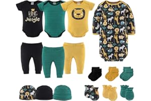 The Peanutshell Baby Layette Gift Set for Baby Boys - 16 Piece Boy Baby Clothes Newborn to 9 Months - King of the Jungle