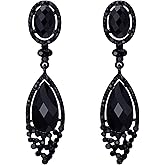 BriLove Women's Wedding Bridal Infinity Figure 8 Crystal Teardrop Chandelier Dangle Clip-On Earrings