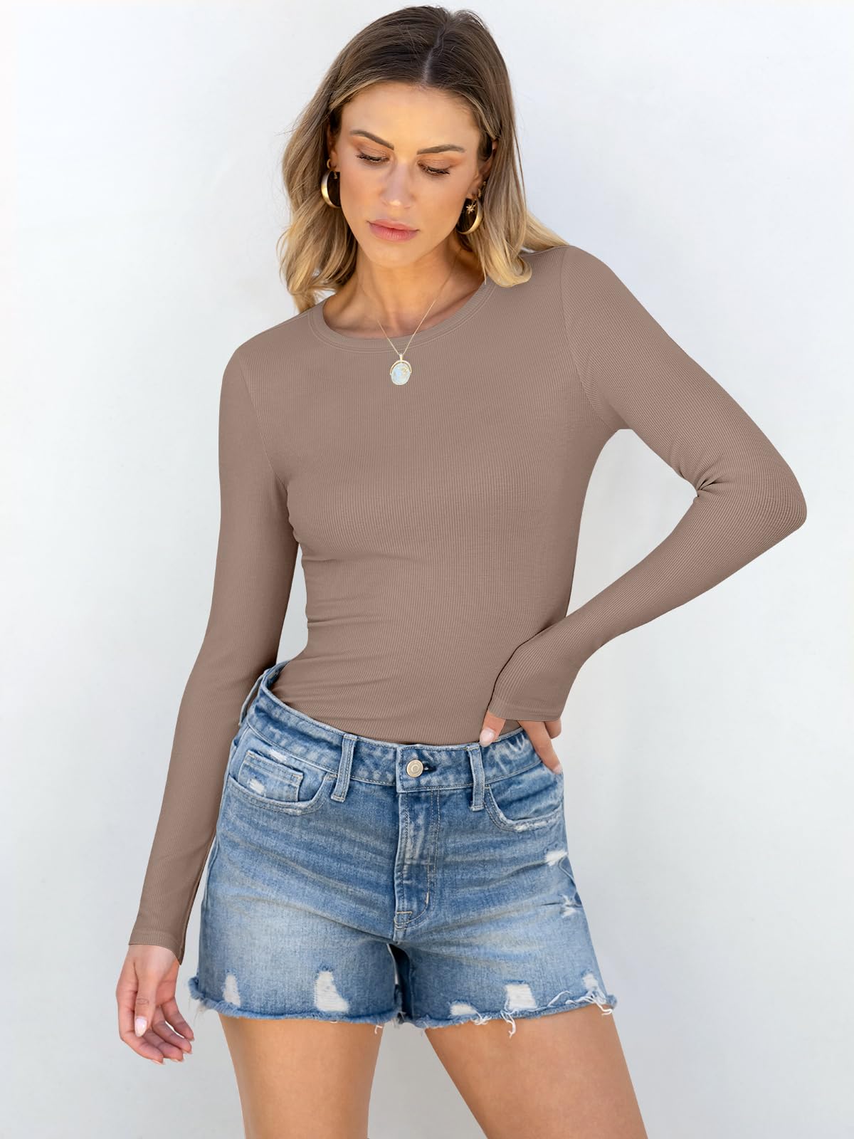 ANRABESS Women Long Sleeve Shirts Rib Knit Slim Fit Tops Basic Tee 2025 Fall Outfits Casual T-Shirt Underscrubs Layer Clothes