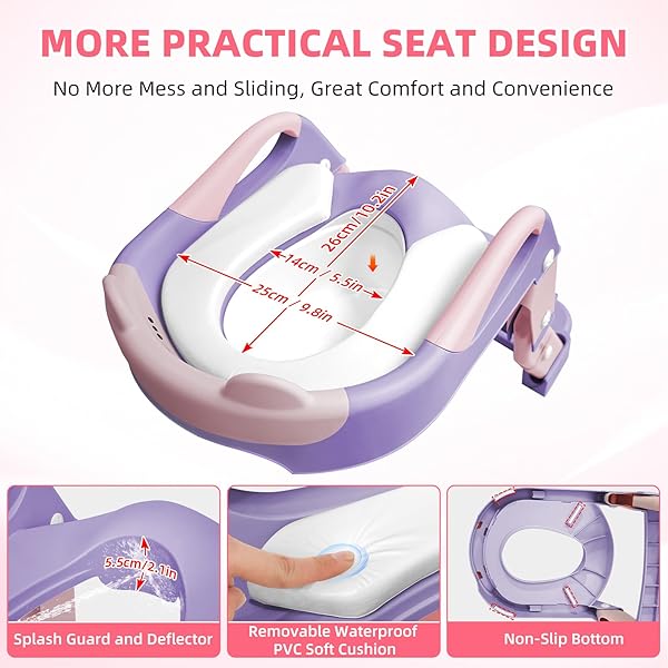 POTTY TRAINING SEAT, UPGRADE TODDLER TOILET SEAT FOR KIDS BOYS GIRLS, 3 IN 1 POTTY TRAINING TOILET WITH STEP STOOL LADDER-NON SLIP FOLDABLE (PURPLE+PINK)