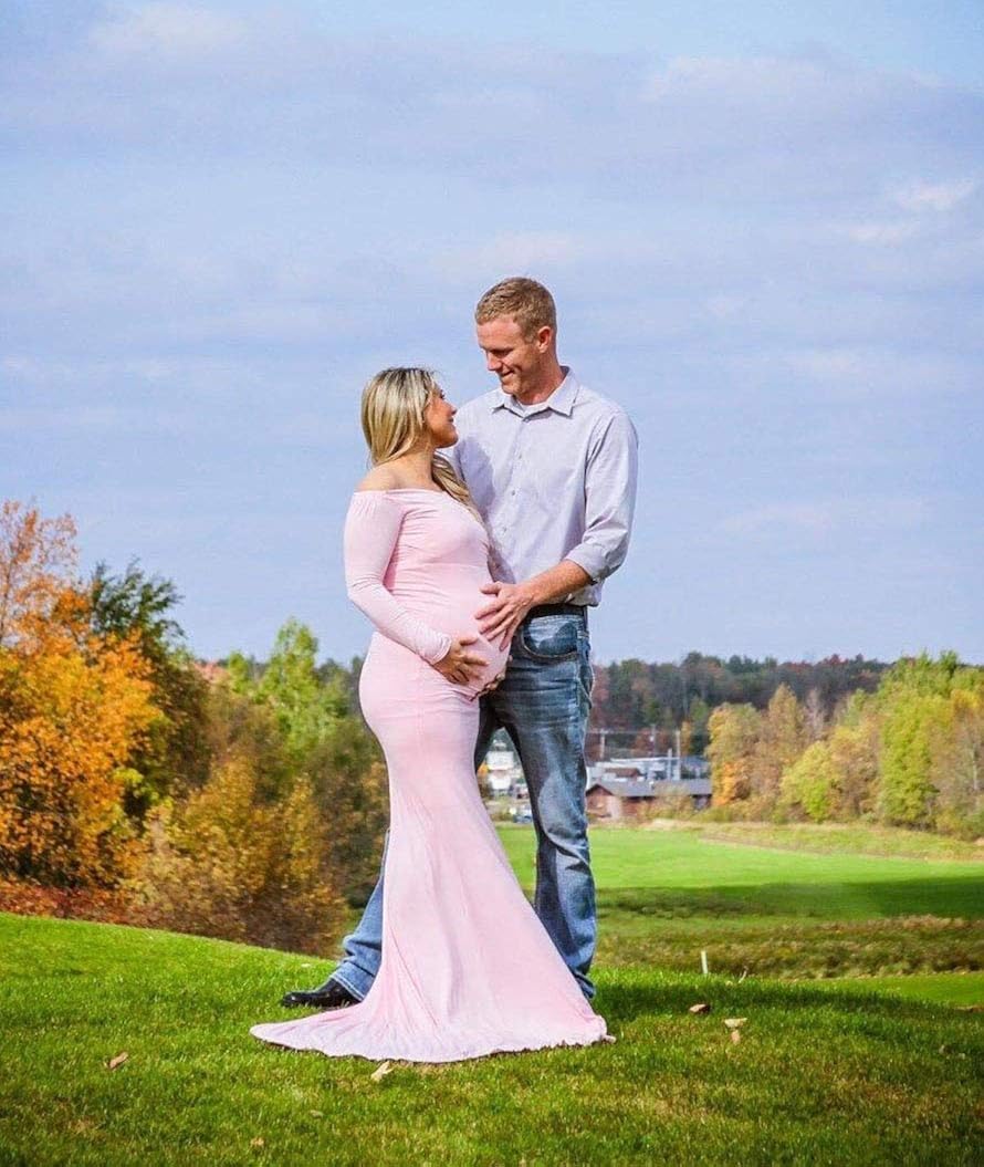 Saslax Maternity Elegant Fitted Maternity Gown Long Sleeve Slim Fit Maxi Photography Dress at  Women’s Clothing store