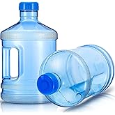 Hoolerry 2 Pieces Water Bottle 1 Gallon Round Plastic Water Jug with Handle Reusable Leak Proof Bottle for Gym Sports Office Daily Cold Liquids Drinking Use, Blue