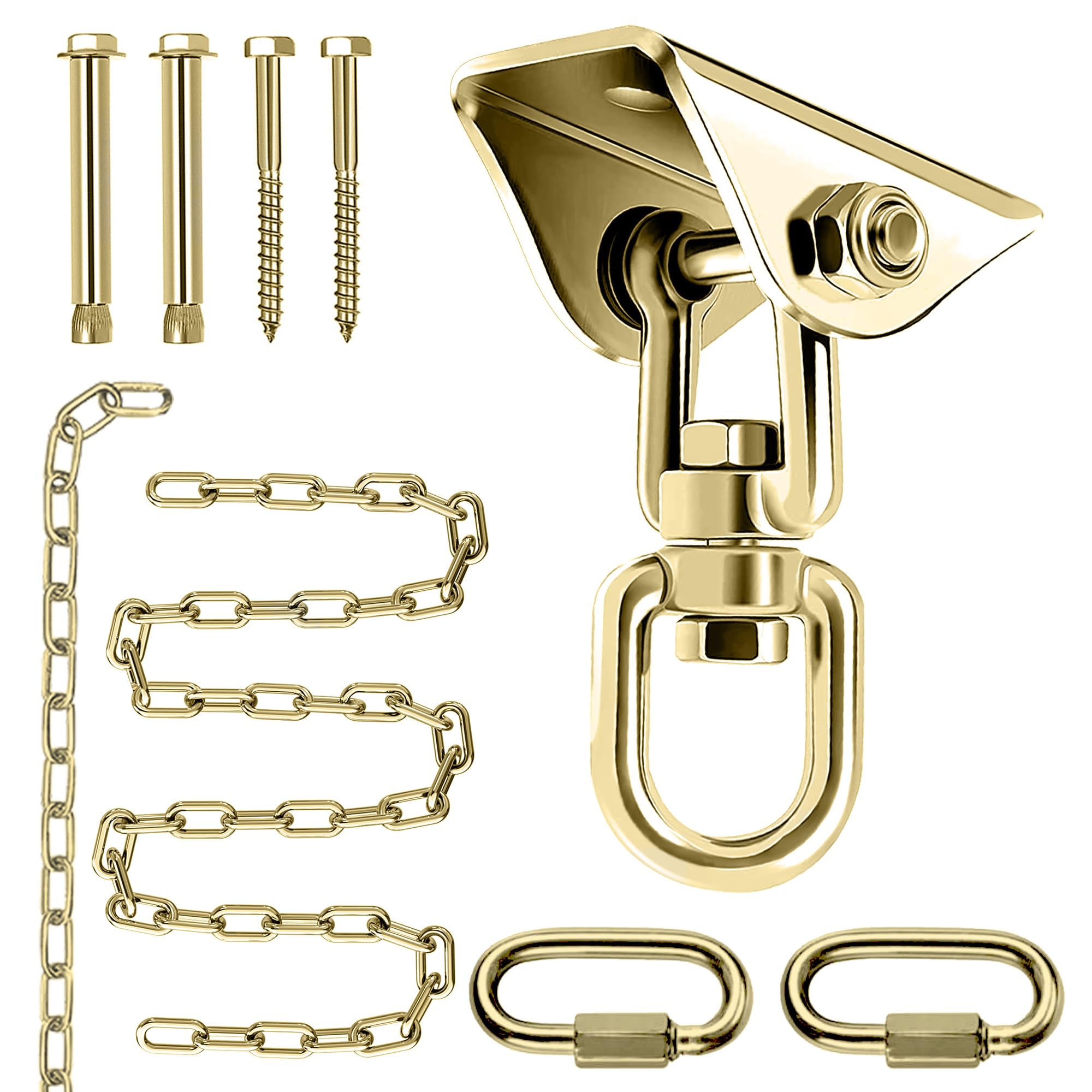 Photo 1 of SK CHUMRA Premium Hammock Hanging Kit -1600lbs Capacity, 60" Chain & 360° Hooks, Permanent Color - Ideal for Ceilings, Chandeliers, Acrylic Bubble Chairs & Durable for Indoor/Outdoor Use (Gold)
