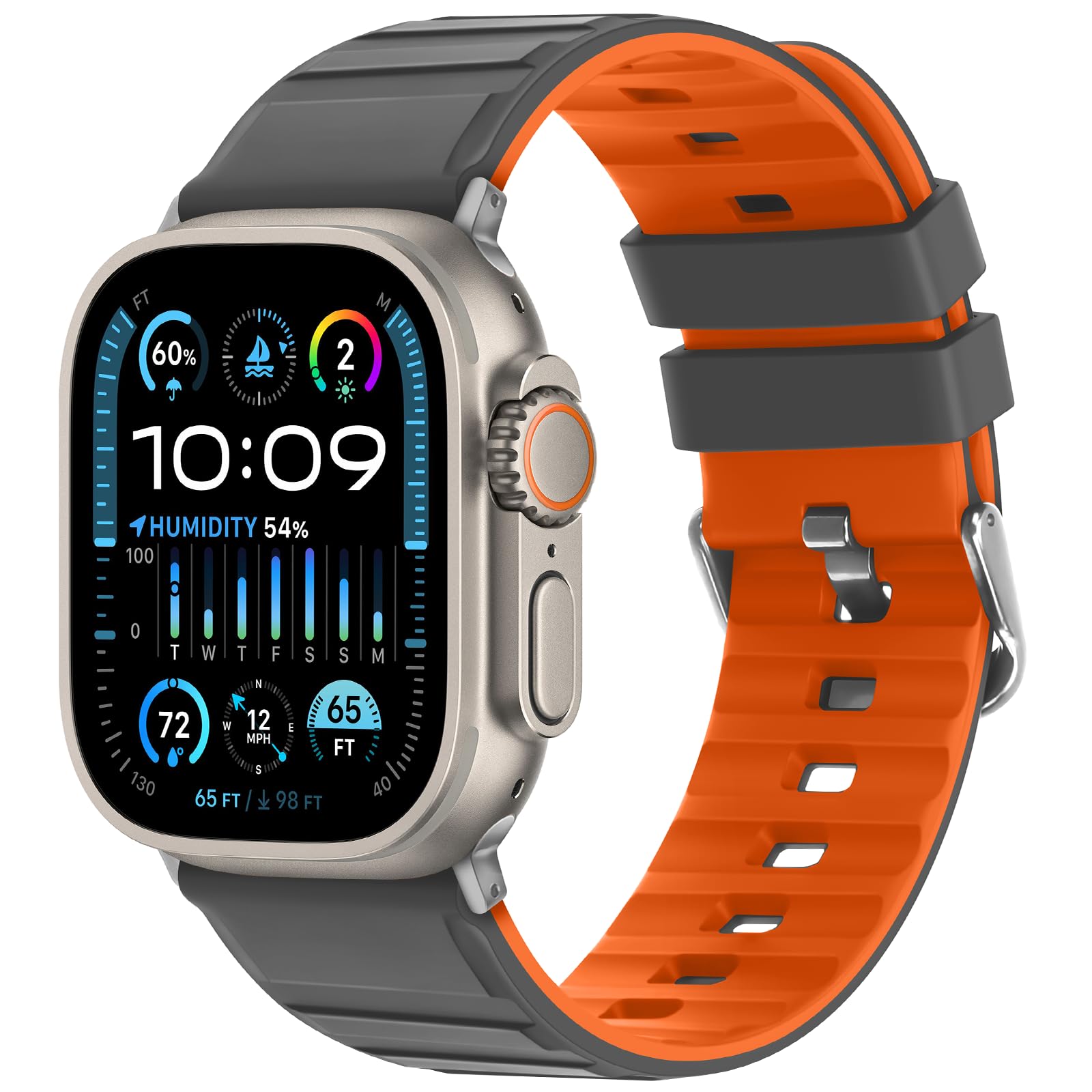 Tasikar Bands Compatible with Apple Watch Band 49mm 46mm 45mm 44mm 42mm Men Women Soft Silicone Breathable Replacement Bands for iWatch Ultra SE Series 11 10 9 8 7 6 5 4 3 2, Grey Orange