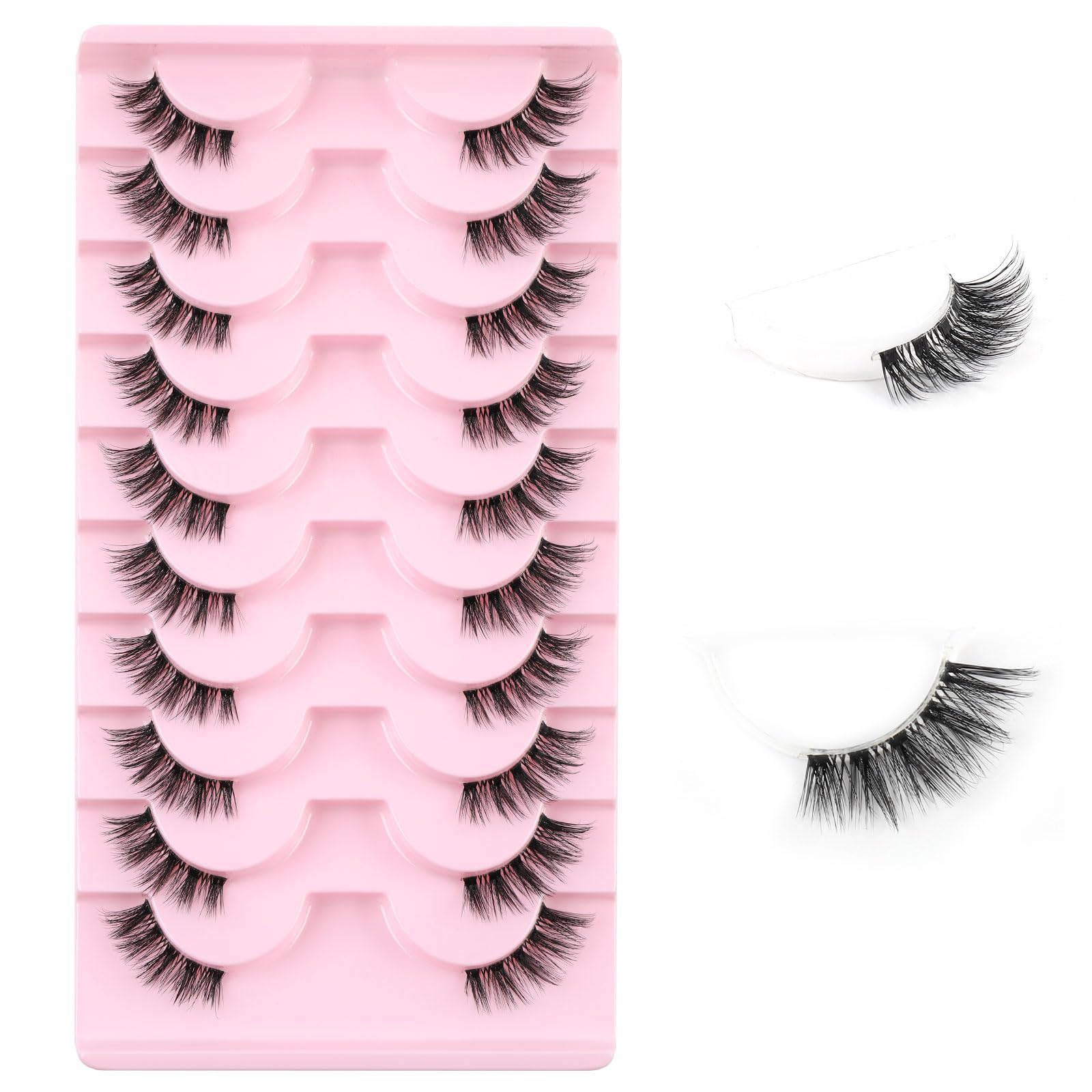 Kiusatig Half Lashes Fluffy Wispy False Eyelashes 3/4 Lashes Cat Eye Lashes Natural Eyelashes 10 Pairs Clear Band Natural Eyelashes Fake Eyelashes — image 1