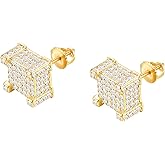 18K Gold Plated 925 Sterling Silver Iced Out Cubic Zirconia Screw Back Square Stud Earring For Men Hypoallergenic Earring Micropave Hip Hop Jewelry CHARLINLIOL