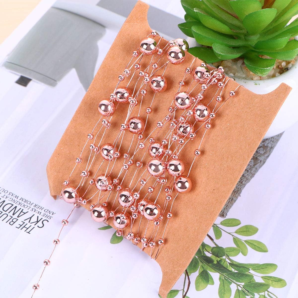 BESTOYARD 5 Meters Pearls Bead Chain Plastic Artificial Pearl Beads Trims Wedding Jewelry Craft DIY Party Decoration (Rose Golden) - Image 4