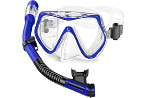 Otowaving Snorkeling Gear for Adults, Dry Snorkel Set,Panoramic View Snorkel Gear, Anti-Fog Tempered Glass Swim Mask,Snorkel for Lap Swimming Diving Scuba Training Travel Snorkel Kit