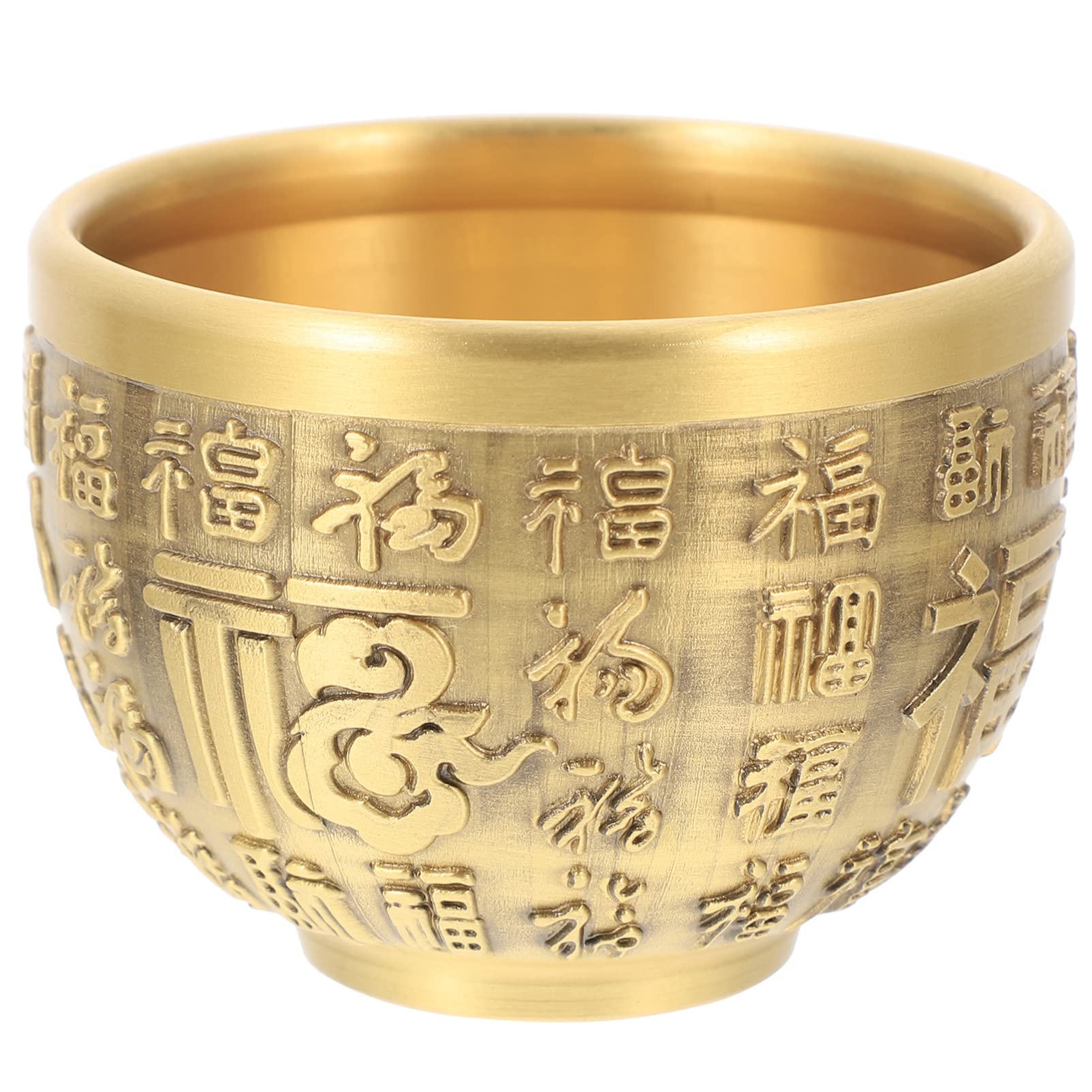 Sewroro Chinese Treasure Bowl Wealth Basin Money Bowl Buddhist Offering s Brass Golden Feng Shui for Fortune Attract Wealth