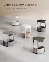 VASAGLE Round Side Table with Charging Station 2 USB 2 AC Outlets Matte White view 9