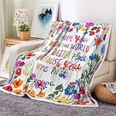 JAWO Colorful Floral Throw Blankets, Vibrant Boho Garden Flower Inspirational Motivation Letter Warm Cozy Bed Couch Blanket, Soft Comfy Fleece Flannel Throws Blankets Livingroom Bedroom Decor