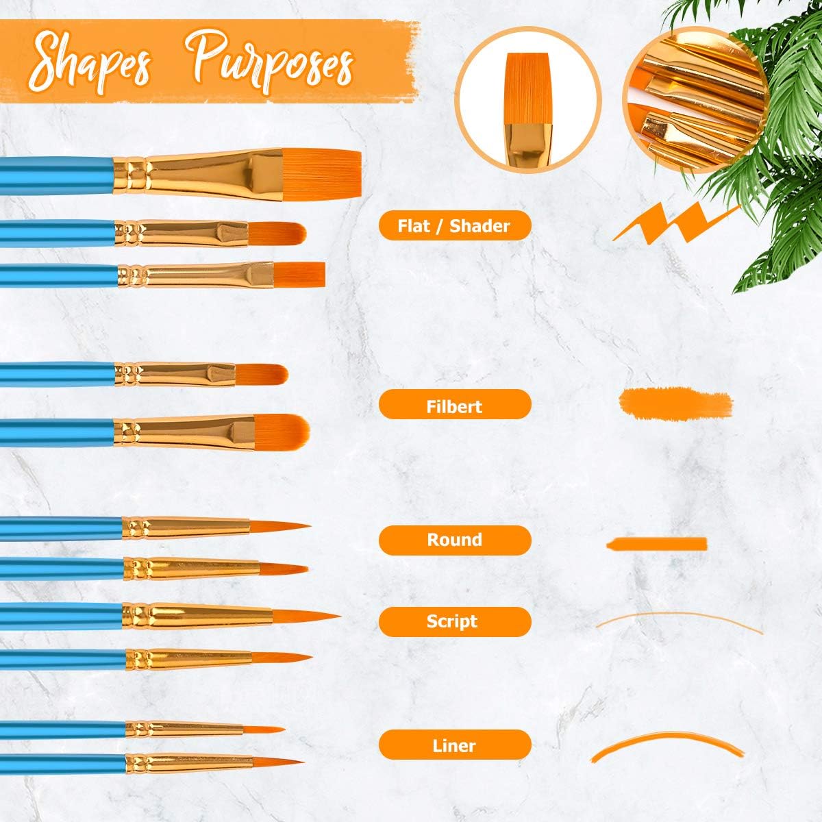 Soucolor Acrylic Paint Brushes Set, 20Pcs Artist Paintbrushes Paint Brushes for Acrylic Oil Watercolor, Canvas Body Face Rock Painting Kit, Fine Detail Miniature, Adult/Kids Arts Crafts Supplies