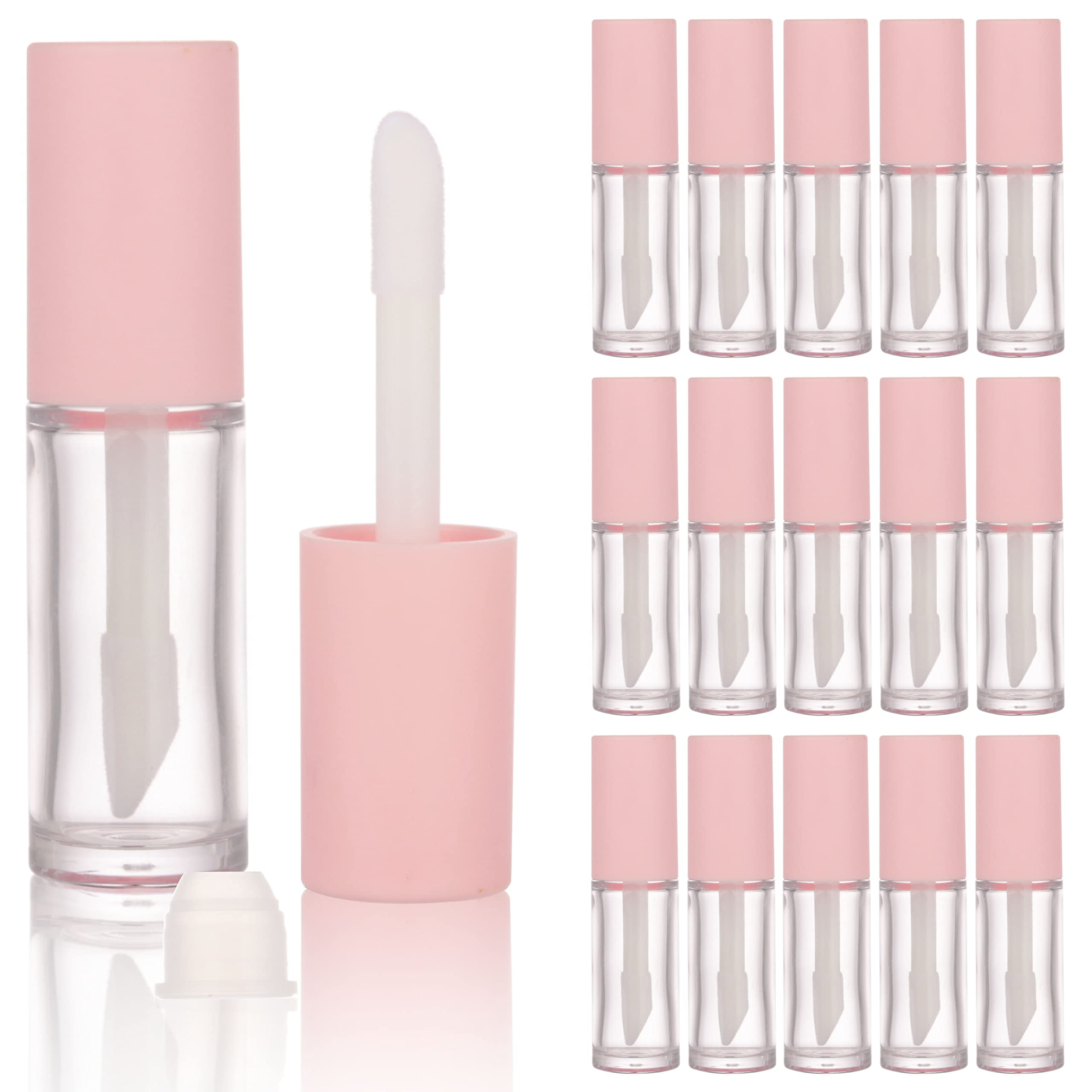 COSIDEA 15pcs Empty PETG Doe Foot Wand Lip Gloss Tubes - 10ml Pink Lipgloss Tube with Thick Brush Applicator for DIY Concealer