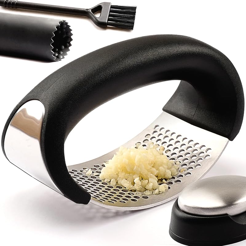 DSL Daily Supply Garlic Press Rocker Set with Easy Peeler and Odour Bar