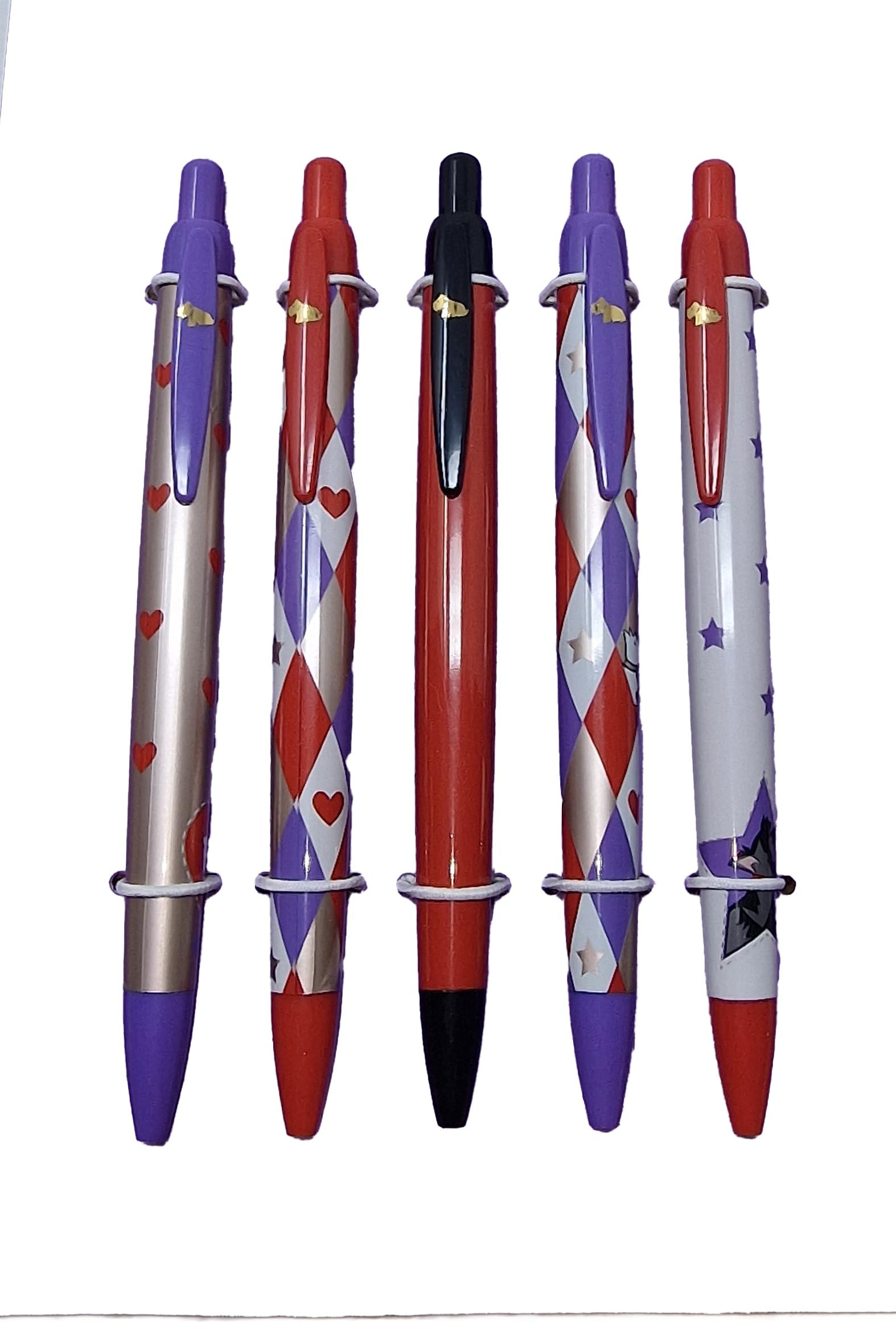 RADLEY London Black Ink Pen Set of 5, Plastic Retractable Pens, Cute Click Pens for Office or School Supplies, Harlequin