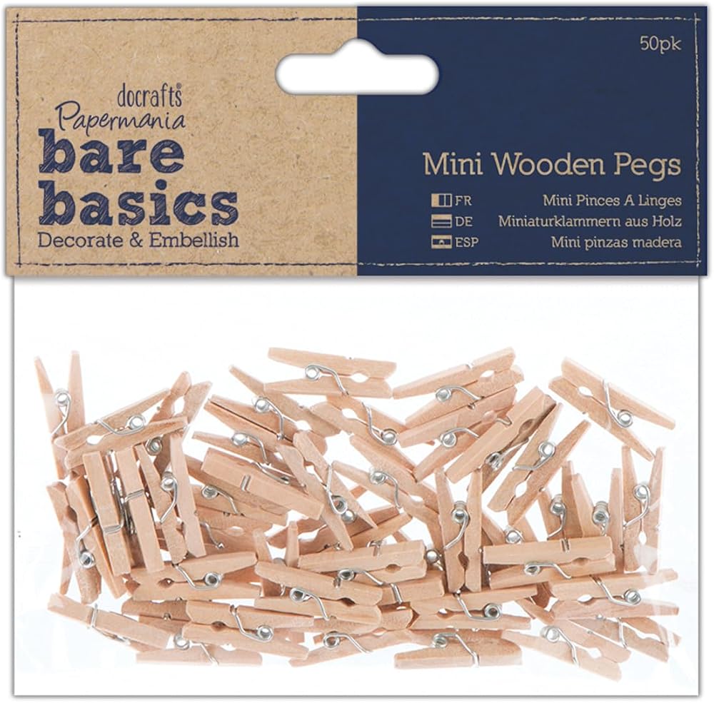 Papermania Wooden Natural Mini Pegs Pack Of 50 – 2.5cm Craft Pins