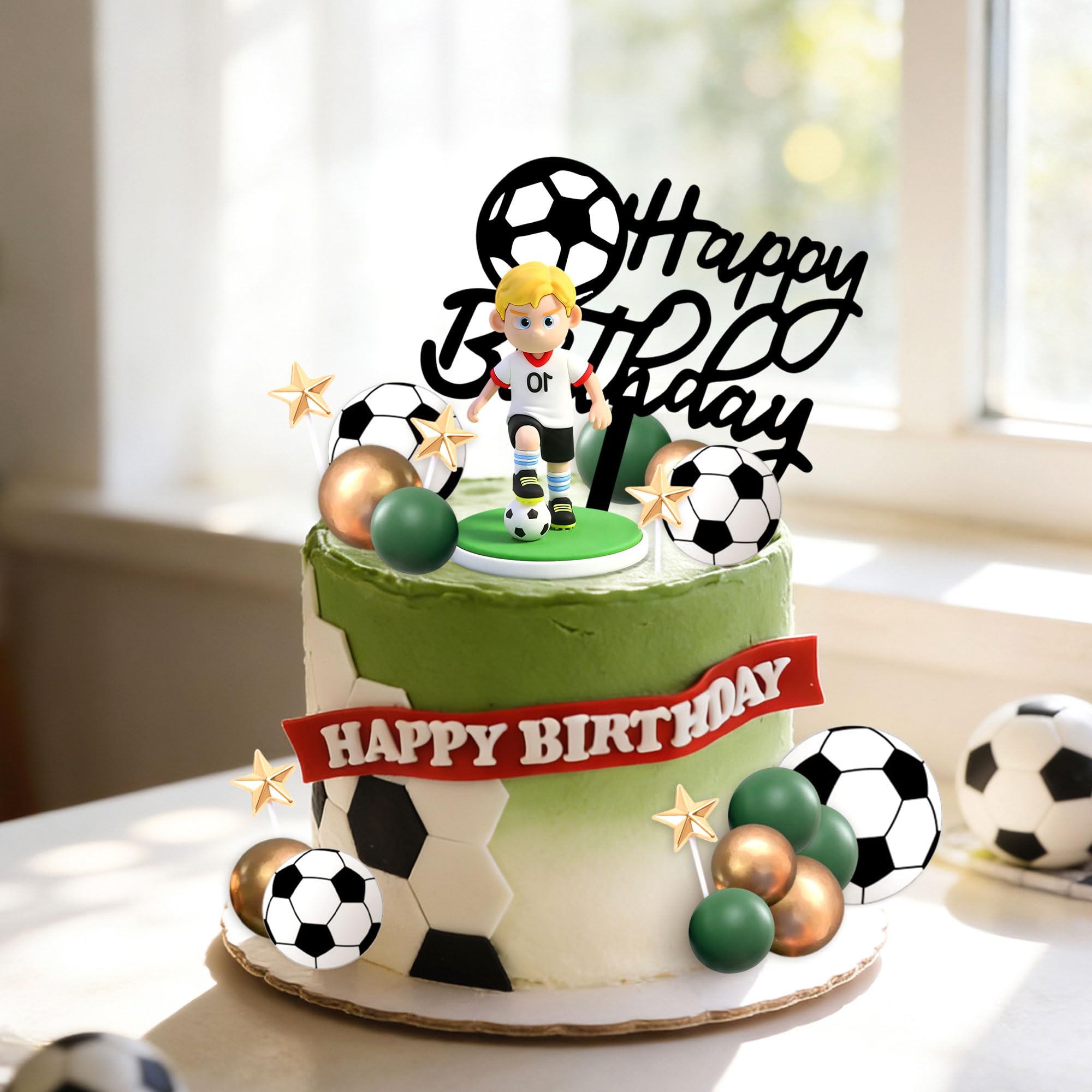 Soccer Cake Topper Soccer Ball Player Cake Decorations Football Birthday Cake Decoration for Men Soccer Sport Theme Birthday Party Supplies — image 1
