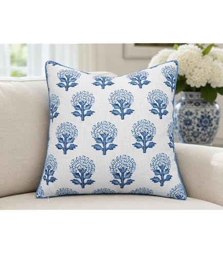Amazon.com: YugTex Blue Floral Hand Embroidered 20x20 Throw Pillow