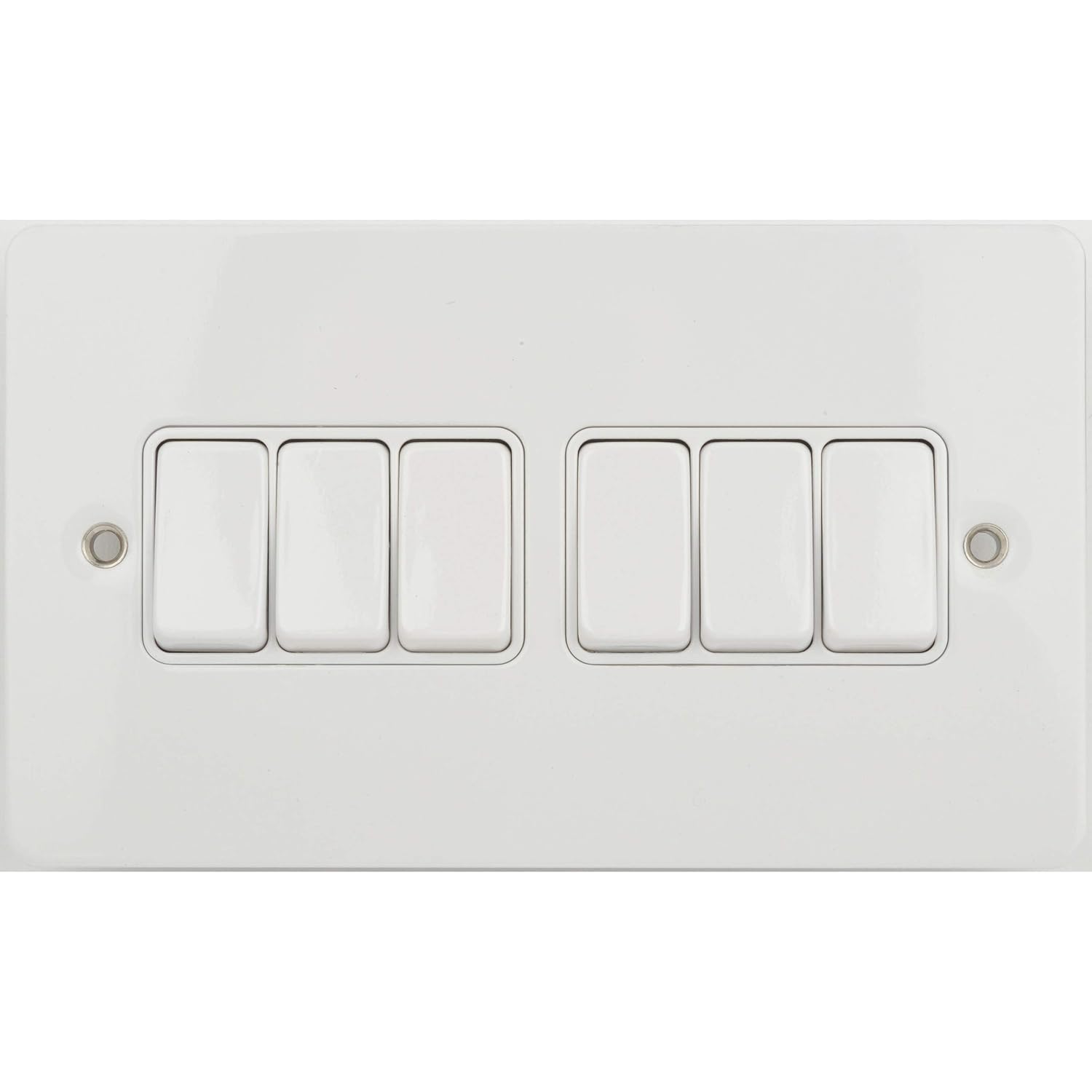 Schneider Electric Ultimate Flat Plate, 6 Gang Rocker 2 Way Light Switch, Single Pole, 16AX, GU1262WPW
