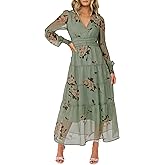 ANRABESS Womens Floral Long Sleeve Maxi Dress V Neck Chiffon Flowy Boho A-Line 2026 Spring Wedding Guest Party Wrap Dresses
