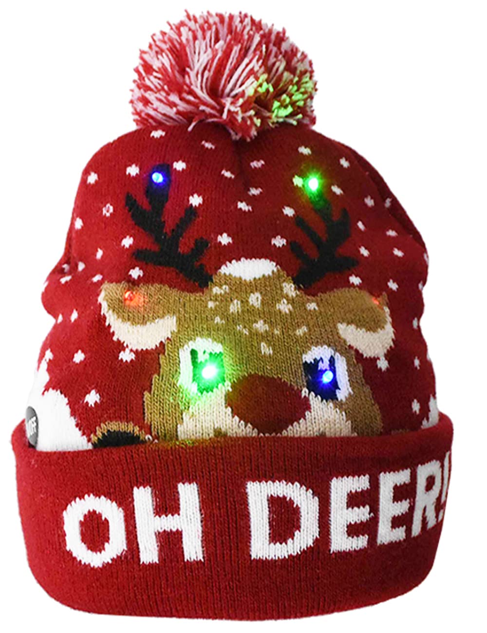 LED Christmas Knitted Hat Light Up Beanie Cap Unisex Novelty LED Winter Snow Hat with 6 Colorful LEDs (C), M