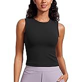 CRZ YOGA Womens Ribbed High Neck Tanks Sleeveless Fitted Basic Tops Going Out Casual Yoga Workout Shirts