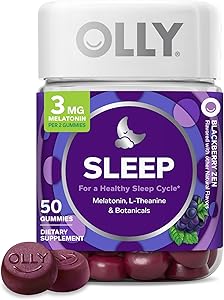 OLLY Restful Sleep Gummy Supplement with Melatonin & L-Theanine Chamomile, Blackberry Zen, 50 Gummies (25 Day Supply) Support
