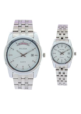 Faleda White 6154PCHWDAY-DATE Silver Analog Formal for Couple