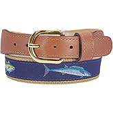 ZEP-PRO Offshore Slam Men's Woven Ribbon Belt – Repeating Game Fish Design With Tan Full Grain Leather Tabs – 1.25" Wide Outdoor Lifestyle Accessory, Size 34