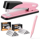 Marsrock Heavy Duty Stapler for Desk with 50 Sheet, 3000 Staples, Pink | Office Stapler, Classroom Stapler, Teacher Stapler, Full Strip Desktop Stapler, Easy to Load &amp; Magnetic Staple Remover