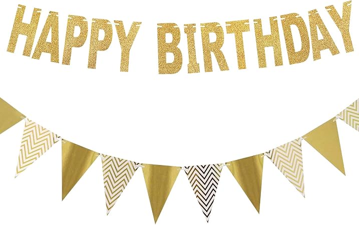 Amazon Com Redear Gold Happy Birthday Banner Glitter Pennant