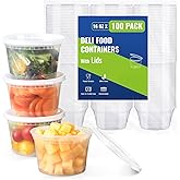AOZITA 100 Sets 16 oz Plastic Deli Containers With Lids, Airtight Food Storage Containers, Freezer/Dishwasher/Microwave Safe, Takeout Meal Prep Storage