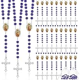 36 Pcs Wooden Bead Rosary Necklace with Crucifix and Our Lady of Guadalupe Scented First Communion Rosary with 36 Organza Bags Baptism Favors Catholic Gift for Men Women