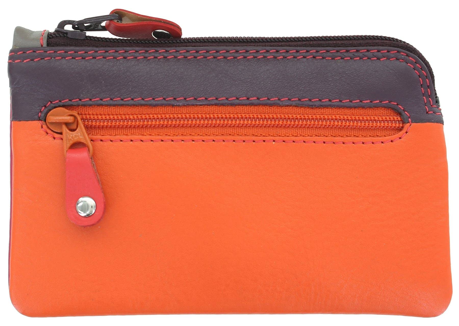 Visconti Rainbow Collection Geno Leather Coin Purse with Keyring RB69 Orange Multi