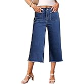 luvamia Women's Wide Leg High Waisted Cropped Capri Jeans