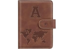 SIMIKOL Passport Holder Wallet Cover Personalized Letter A-Z Travel Wallet RFID Blocking Passport Cover Wallet Case for Travel Passport Book Holders for Women and Men, Brown-A