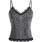 SOLY HUX Women's Lace Trim Grunge Fairy Sleeveless Tops Y2k Slim Fit Camisole Shirts Music Festival Outfits