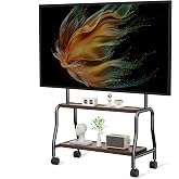 Easel Rolling TV Stand on Wheels for 32-75 Inch TVs with Double Shelves | Mobile TV Stand with 360&deg; Wheels,Height Adjustable,Portable Floor TV Stand Holds Up to 110lbs, Max VESA 600x400mm(Black)