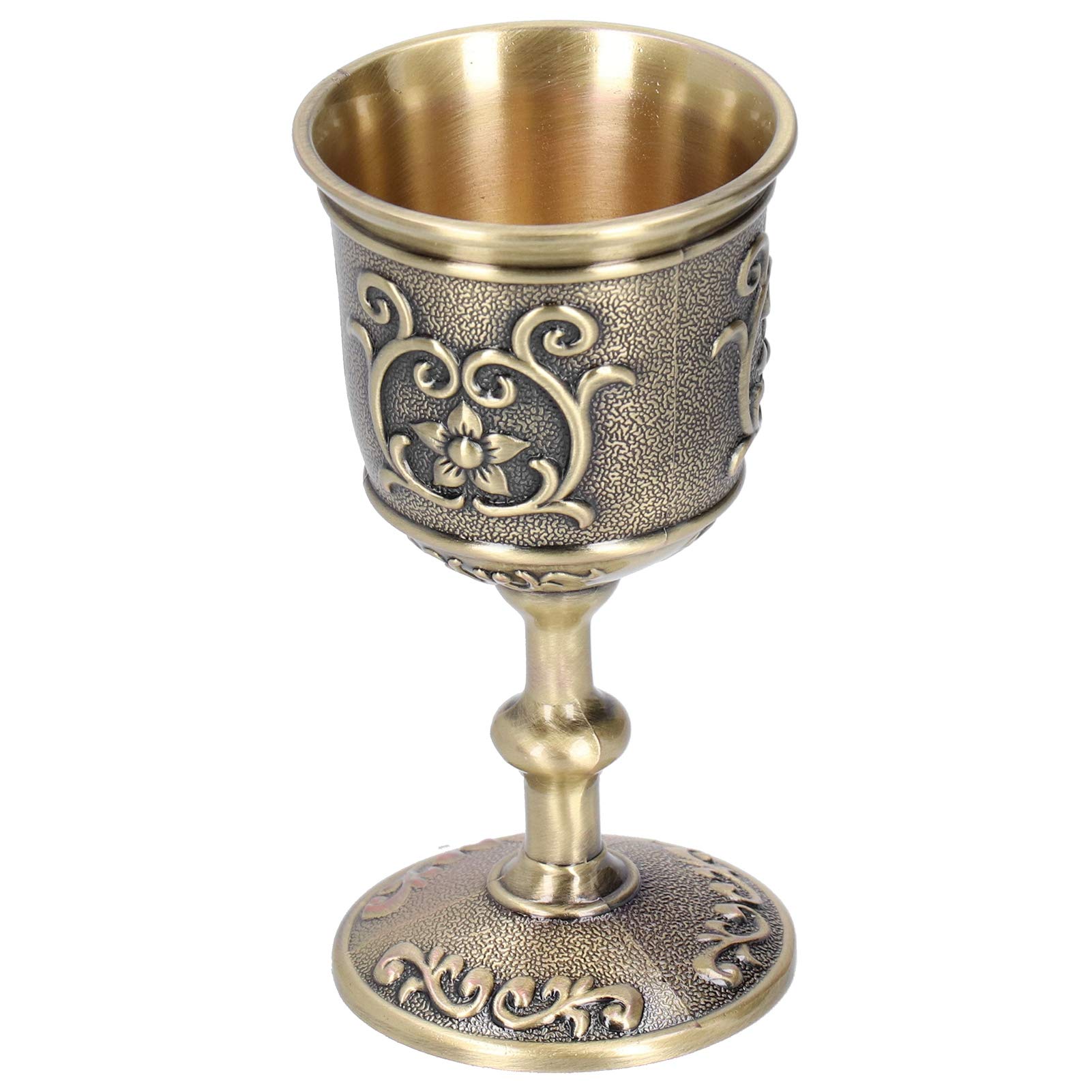 Hapivida Vintage Goblet Chalice, Embossed Bronze Wine Cup Mini Wine Glasses European Medieval Royal Copper Cup Wine for Drinking Whisky Vodka Wine Liquor (L)