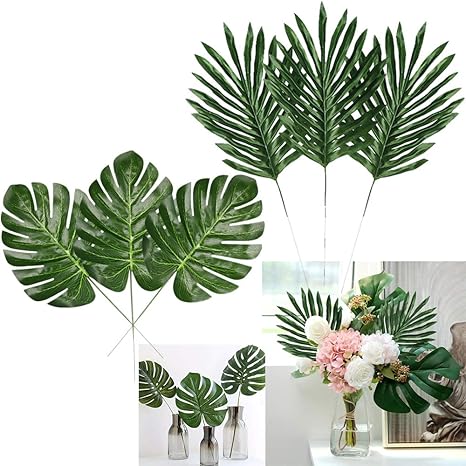 Artiflr Pack Of 24 2 Types Tropical Plant Palm Leaves Artificial Palm Leaves Artificial Leaves Safari Leaves Hawaii Luau Party Suppliers Decorations Amazon De Kuche Haushalt