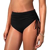 Komorebi Women's High Waisted Bikini Bottoms, Full Coverage Swimwear, Adjustable Side Tied Bathing Suit Bottom