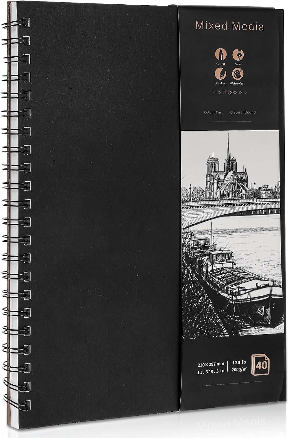 Thboxes A4 Sketchbook 200GSM 40 Sheets Hardcover Spiral Bound 80 Pages