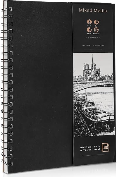 Thboxes A4 Sketchbook 200GSM 40 Sheets Hardcover Spiral Bound 80 Pages