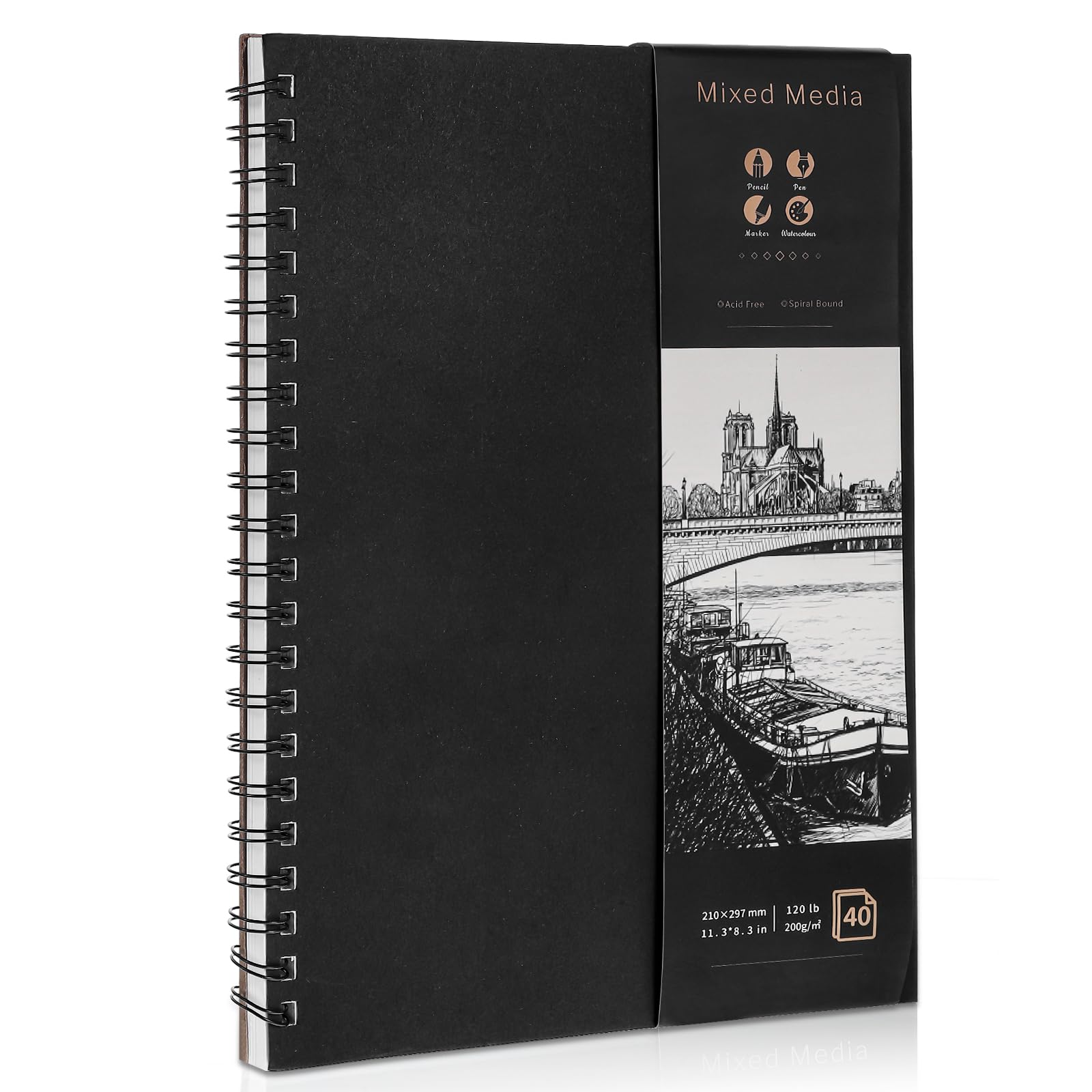 A4 Sketch Books, 200GSM Thick Paper Hardcover Spiral Bound Sketchbook, 40 Sheets/80 Pages Hardback Sketch Pad for Drawing and Sketching Artist Sketchbook