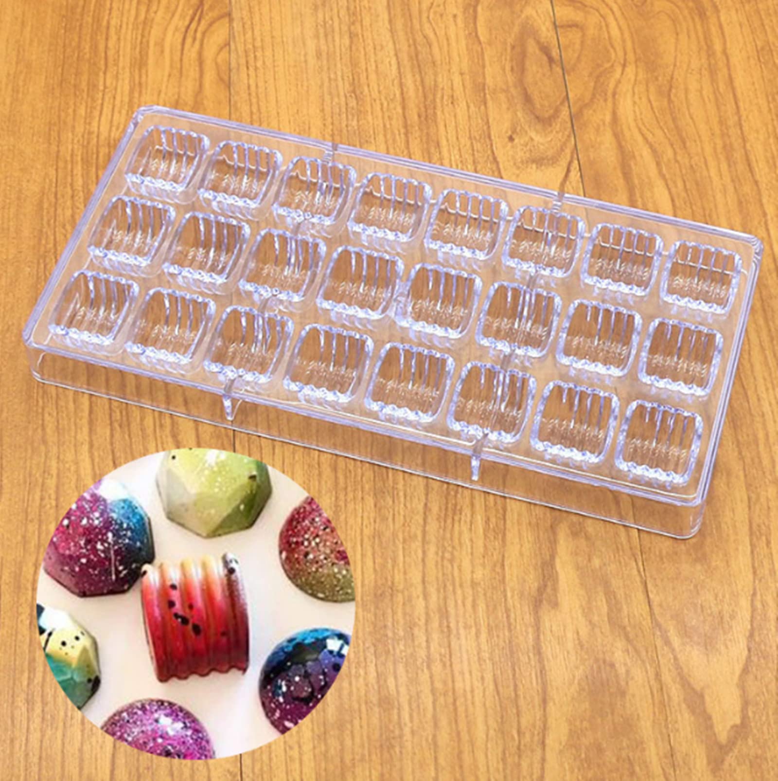 Binwat 24 Grid Chocolate Candy Mold PC Polycarbonate Chocolate Making Mould (Cylindrical Corrugated Shape) — image 1