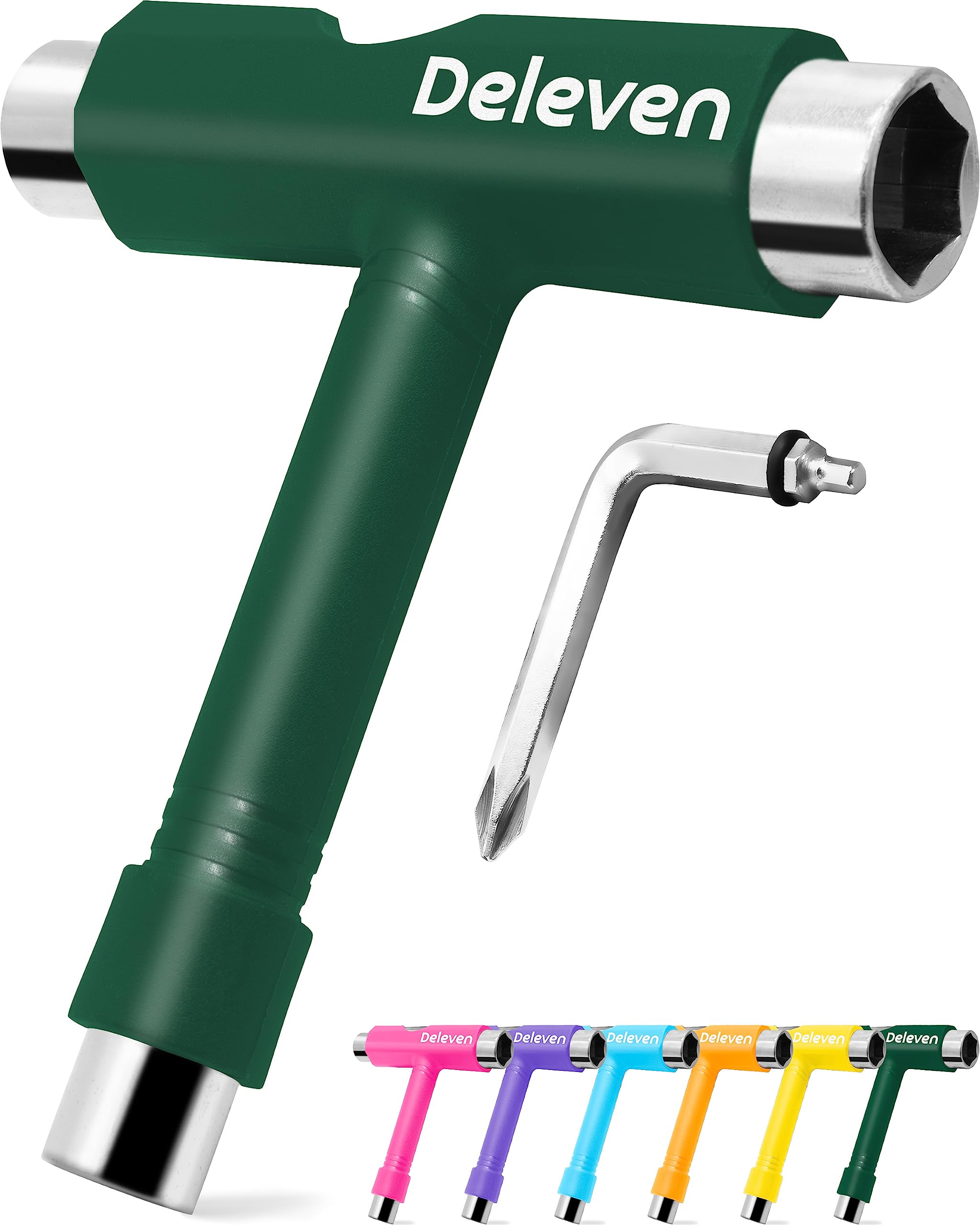 Deleven All-in-One Multi-Function Lightweight Portable Skate Tool with 2-in-1 Allen Wrench & Phillips Head Screwdriver - Adjust Roller Skates, Longboards, Skateboards, Quads, Wheels, Trucks & Kingpin