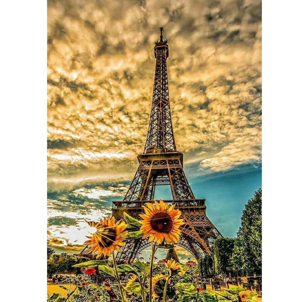 5D Diamond Painting Kits, Eiffel Tower Paris Sunflower Flowers WOWDECOR Full Drill DIY Diamond Art Cross Stitch Paint by Numbers