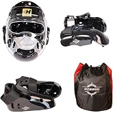 HXRROO Complete Karate Sparring Gear Kit, Headgear with Face Shield, Hand &amp; Foot Guards
